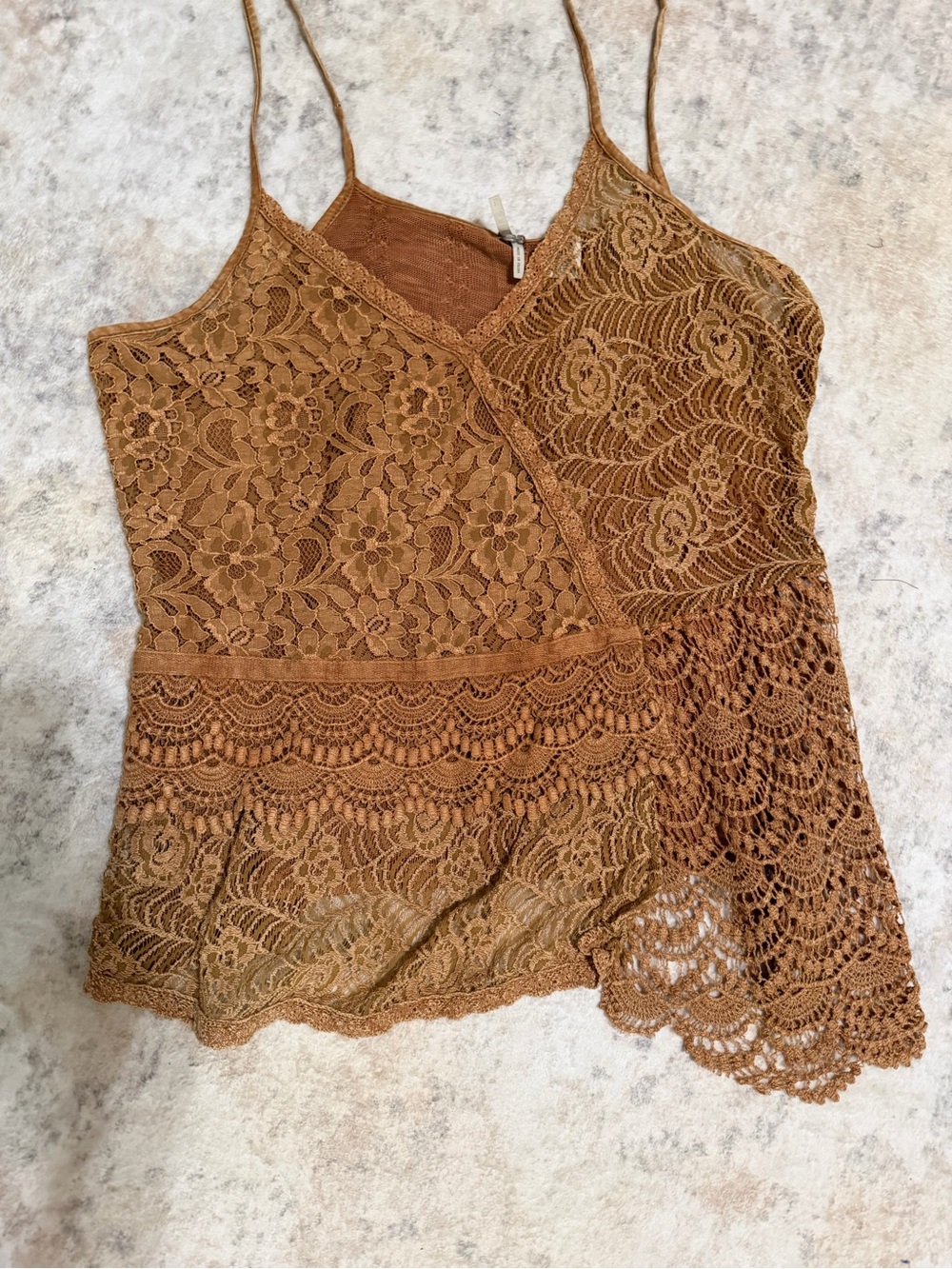 BKE Brown Lace Camisole with Scalloped Hem